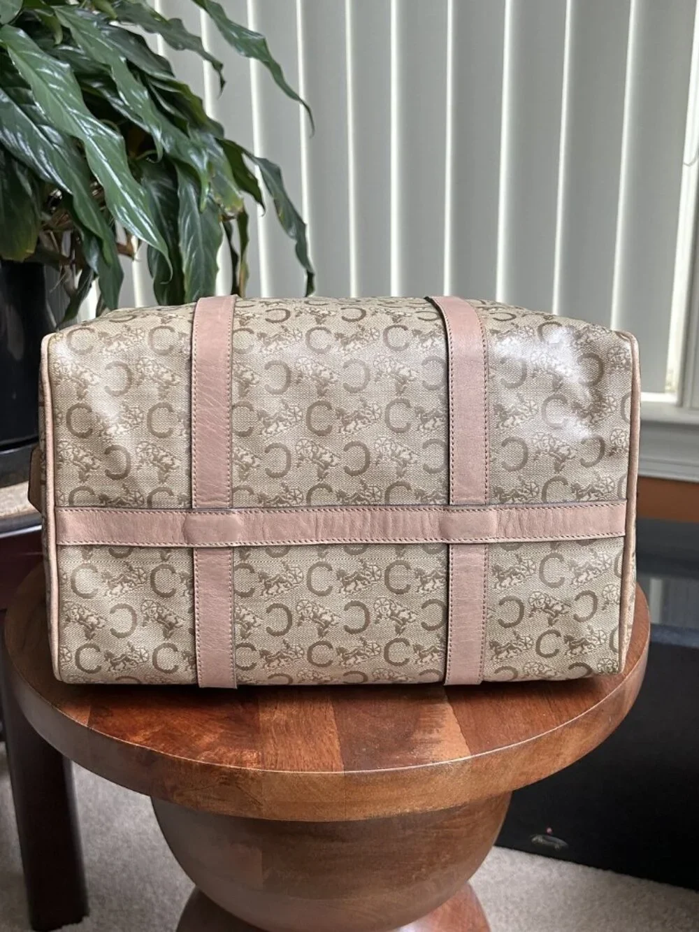 CELINE Macadam Canvas Boston Bag, Tan